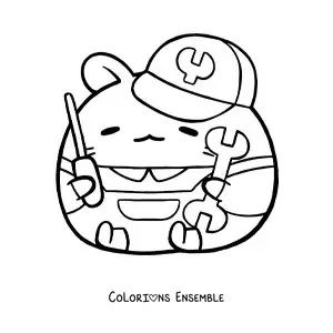 Image à colorier d’un hamster mécanicien automobile kawaii