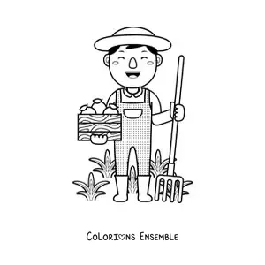 Image à colorier d’un agriculteur qui récolte des fruits