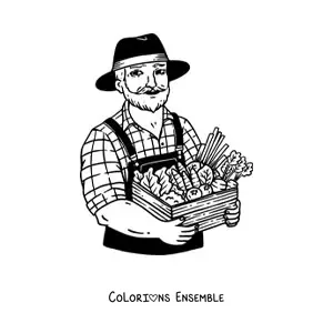 Image à colorier d’un agriculteur réaliste avec sa récolte