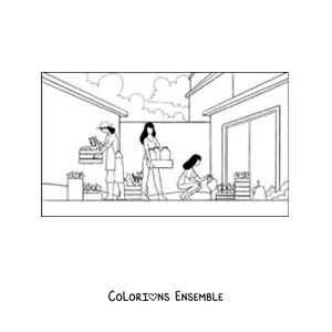 Image à colorier de femmes qui réalisent des activités agricoles