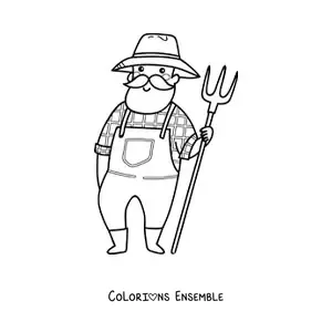 Image à colorier d’un fermier animé avec une fourche