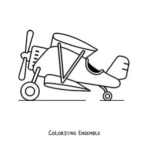 Image à colorier d'un biplan de côté