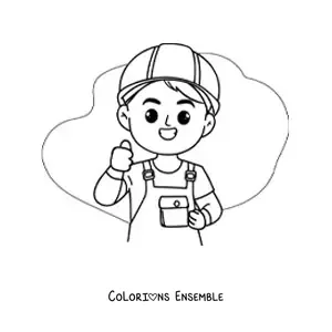 Image à colorier d'un maçon du bâtiment kawaii tout mignon