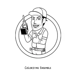 Image à colorier d'un dessin animé d'un homme qui exerce le métier de maçon