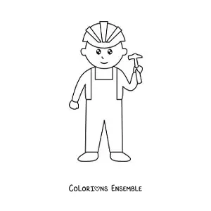 Image à colorier toute simple d'un maçon avec un casque