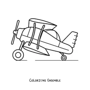 Image à colorier d'un biplan de côté