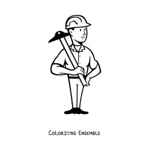 Image à colorier d'un ouvrier du bâtiment avec une pioche