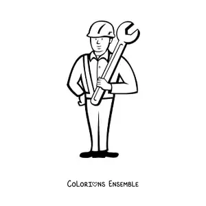 Image à colorier d'un ouvrier du bâtiment avec une clé