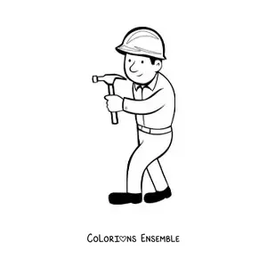 Image à colorier d'un ouvrier du bâtiment avec un marteau