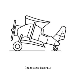 Image à colorier d'un biplan de côté
