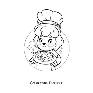 Image à colorier d'un chien pâtissier kawaii tout mignon avec une sucrerie