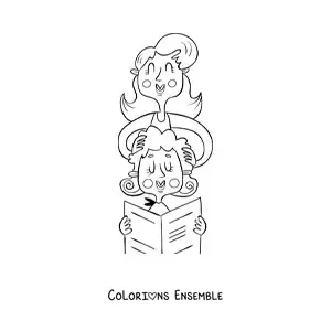 Image à colorier d'une coiffeuse qui coiffe les cheveux d'une cliente