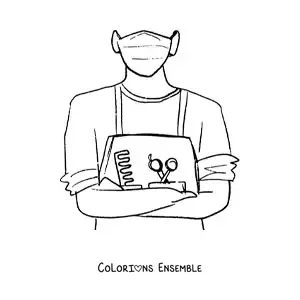 Image à colorier d'un barbier avec un peigne et des ciseaux