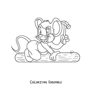 Image à colorier d'une souris charpentière toute mignonne qui plante un clou