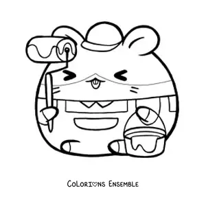 Image à colorier d'un hamster kawaii tout mignon qui exerce le métier de peintre avec un rouleau