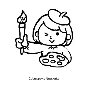 Image à colorier toute simple d'un artiste plasticien avec une palette et un pinceau
