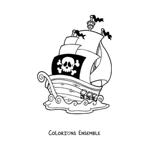 Image à colorier d'un bateau pirate en mer