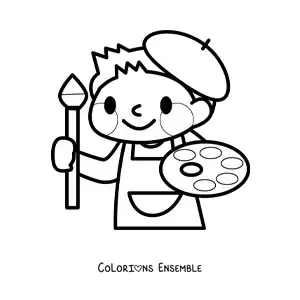 Image à colorier toute simple d'un peintre kawaii