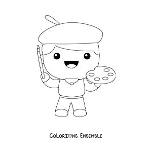 Image à colorier toute simple d'un peintre tout mignon