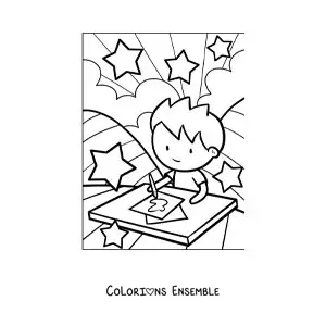 Image à colorier d'un petit garçon en train de peindre pendant le cours d'arts plastiques