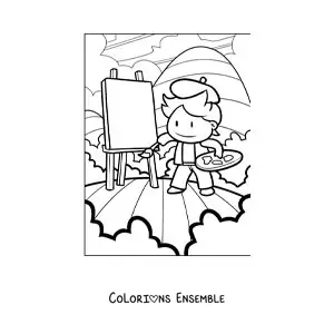 Image à colorier d'un peintre tout mignon en train de créer une oeuvre d'art