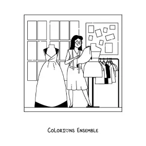 Image à colorier d'une styliste de mode avec un mannequin