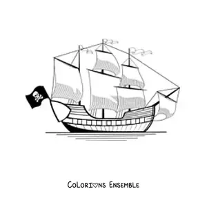 Image à colorier d'un bateau pirate sur la mer