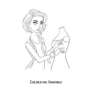 Image à colorier d'une femme qui exerce le métier de couturière avec un mannequin