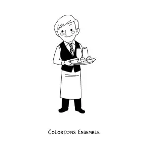 Image à colorier d'un serveur de restaurant