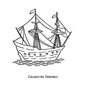 Image à colorier d'un bateau sur la mer