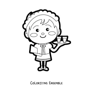 Image à colorier d'une serveuse kawaii