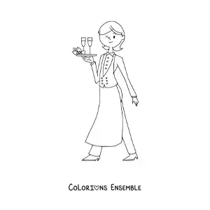 Image à colorier d'une femme exerçant le métier de serveuse