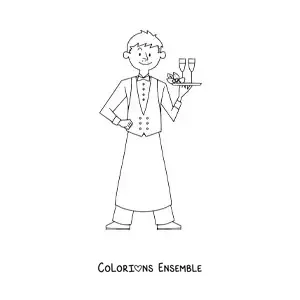 Image à colorier d'un homme exerçant le métier de serveur