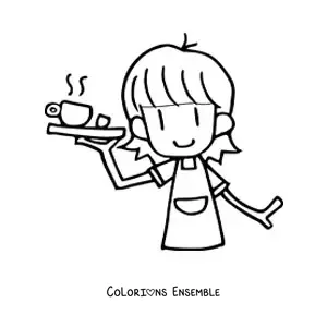 Image à colorier d'un dessin de serveuse de café