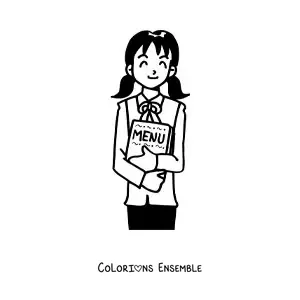 Image à colorier d'une serveuse de restaurant