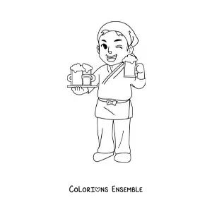 Image à colorier d'un serveur de bar en dessin animé