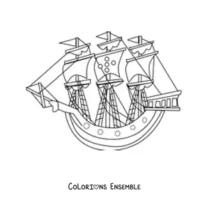 Image à colorier d'un bateau avec plusieurs voiles