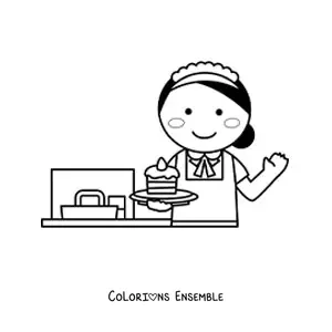 Image à colorier facile d'une serveuse dans un restaurant