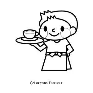 Image à colorier facile d'un serveur kawaii