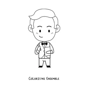 Image à colorier d'un majordome kawaii animé