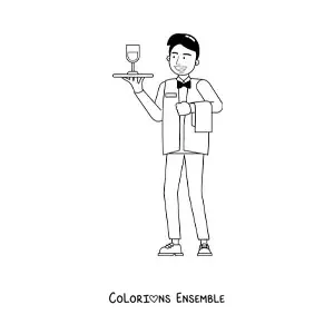 Image à colorier d'un homme exerçant le métier de serveur