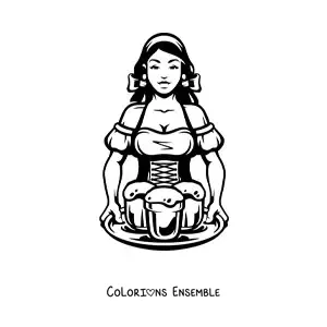 Image à colorier d'une serveuse de taverne médiévale