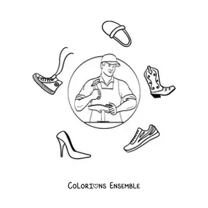 Image à colorier d'un cordonnier travaillant sur une chaussure