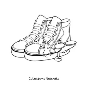 Image à colorier de lutins cordonniers avec une paire de chaussures