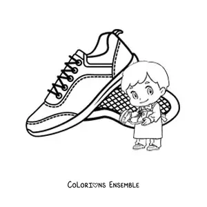 Image à colorier d'un cordonnier kawaii avec une paire de chaussures