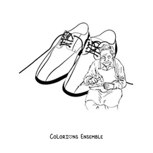 Image à colorier d'un cordonnier réaliste avec une paire de chaussures