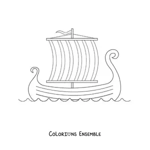 Image à colorier d'un bateau viking sur la mer