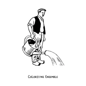 Image à colorier d'un homme exerçant le métier de jardinier arrosant les plantes