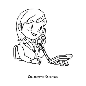 Image à colorier d'une téléopératrice de télémarketing parlant au téléphone