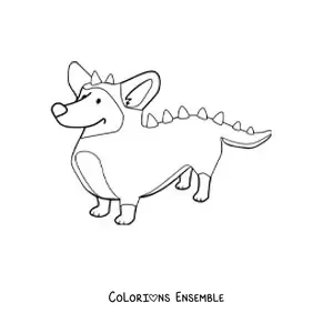 Image à colorier d’un corgi déguisé en crocodile